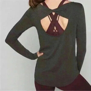 Athleta Open Back Flexlight Top Dark Heathered Gray Long Sleeve Athletic Size M